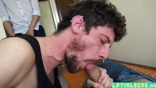 Latino cocksucker deepthroats two dicks and anal fucked