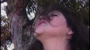 Hairy brunette gets pounded outdoors 