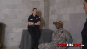 Horny fake soldier is arrested for having a huge black shlong by these MILFs BBC lovers.