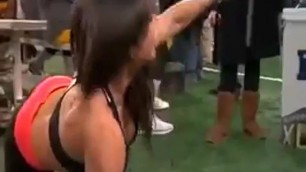 nice GIRL FLEXES BIG MUSCLES IN SUPERBOWL