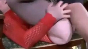 Sexy leg milf mom in stockings and heels jerks off with son