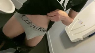 Young Fit Chav Scally Lad Flops out his Soft Big Cock in Public Bathroom