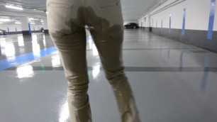 Too Late, she Totally Pee in her Pants in an Underground Parking