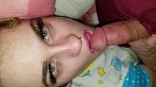 Step Dad's Girl Sucks and Gags on Dick