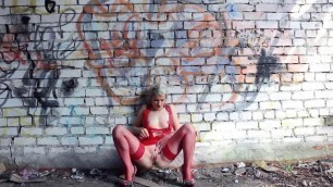Ferggy Red Hot blonde in red underwear and stockings TheLifeErotic