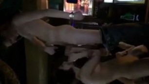 amateur brunette with big boobs sucks dick on the bar