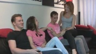 two guys fuck two girls with big tits