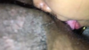Thai girl sucking my dick and my balls and rimming my ass.