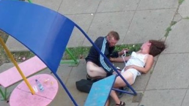 drunken man fucks drunk girl on the street