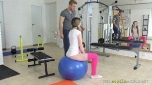 Woman fucked young coach in the gym