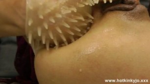 girl fisting glove with spikes in the ass brunette