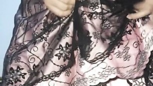 Crossdresser Wearing Cute Silky And Lace Dress