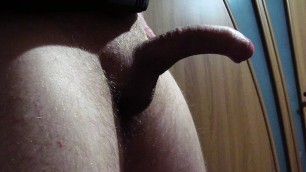Amateur solo masturbation of a big hard dick in a neighbor's apartment and a cumshot on the floor