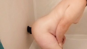Riding dildos in the shower