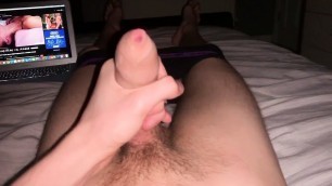 Hot guy masturbating while watching porn