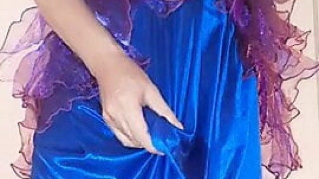 Pissing And Cum Wearing Satin Party Dress And Silky Slips