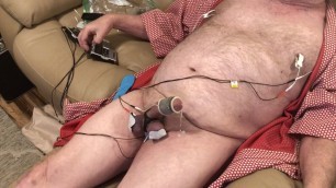 Hands-free cum with estim attached to balls, cock and nipples.