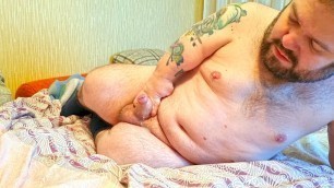 Midget jerks off his fat cock and cums twice in a row!