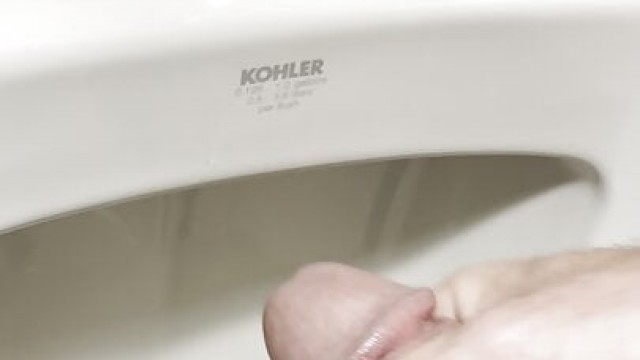 Pissing in public bathroom soft dick to hard quickie