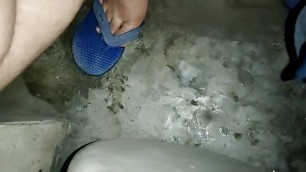 Boy Masterbating in toilet with big cock and cum so large