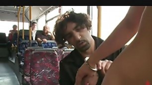 Handcuffed Euro fucked in public bus