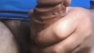 Dad stroking his thick uncut cock on cam (no cum)